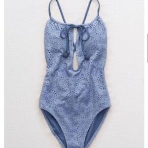 Aerie Eyelet Halter Perforated Boho Swimsuit XL